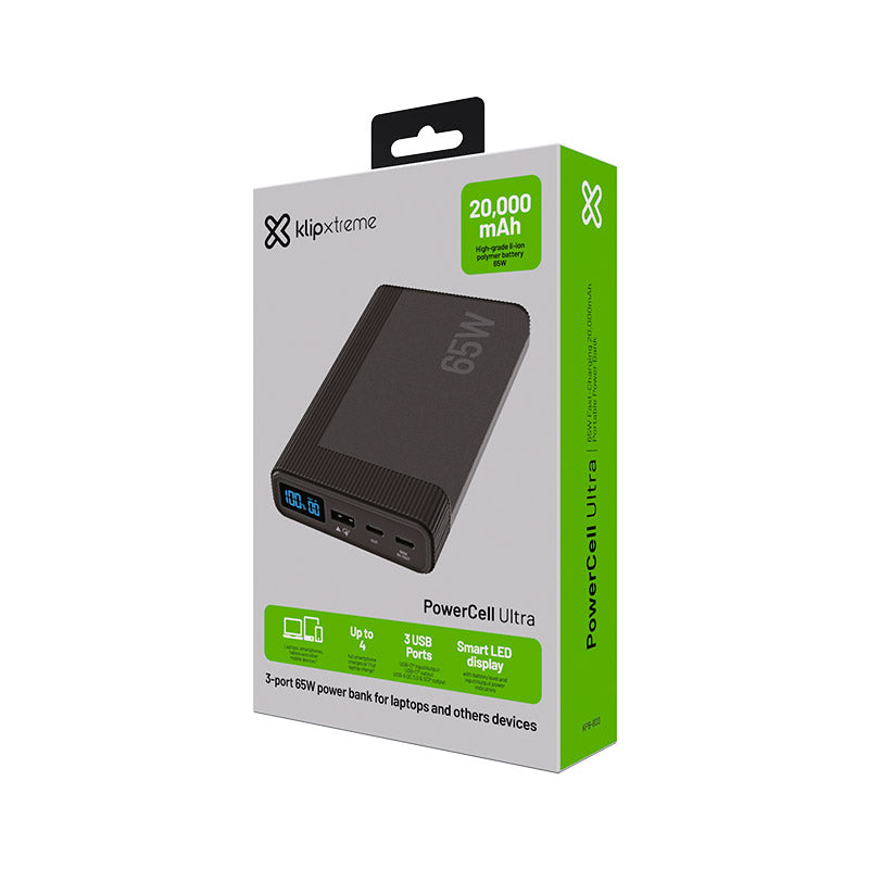 Klip Xtreme - Power bank - 65 Watt (24 pin USB-C-4 pin USB Type A / 24 pin USB-C-Lithium polymer-Para Universal)