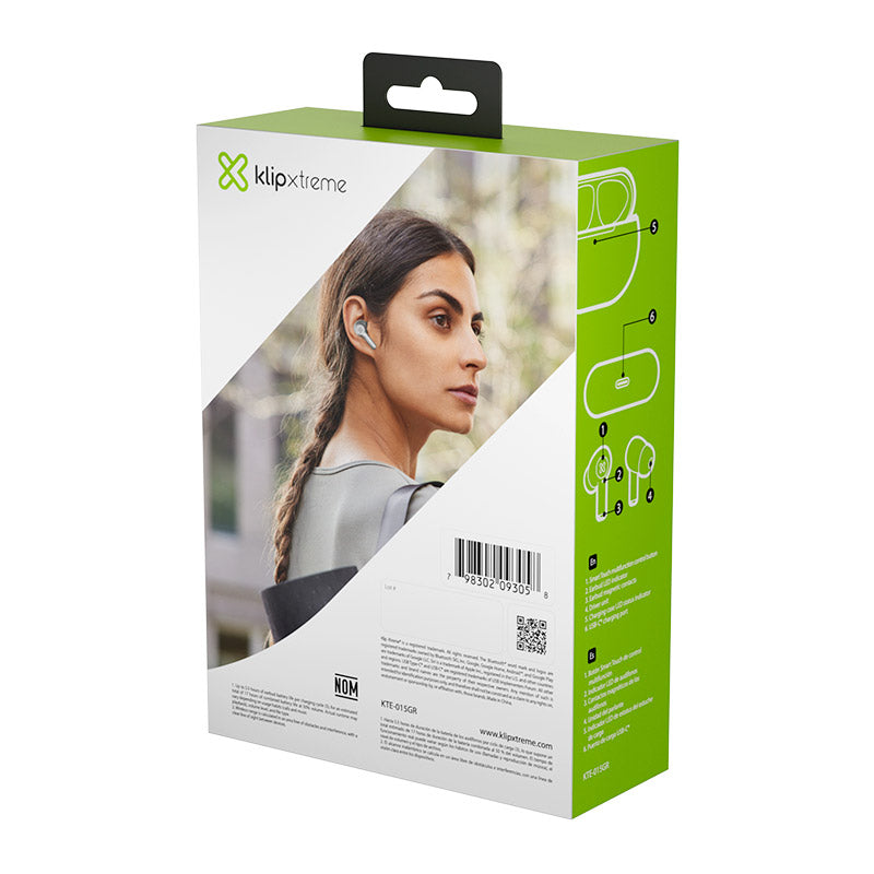 Klip Xtreme - True wireless earphones - Para Phone / Para Portable electronics / Para Tablet (Wireless-17Hrs IPX Gray)