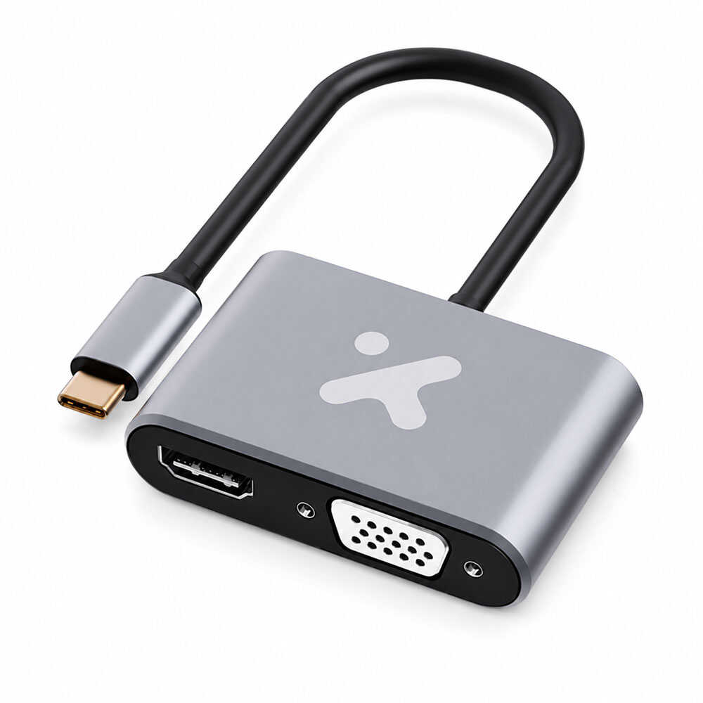 Xtech - Video adapter - USB Type C (HDMI female VGA female-Aluminum-2 in 1 XTC-542)