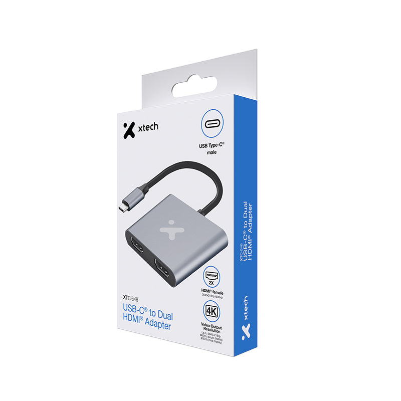 Xtech - Video adapter - USB Type C (Dual HDMI-Metal silver-4K XTC-548)
