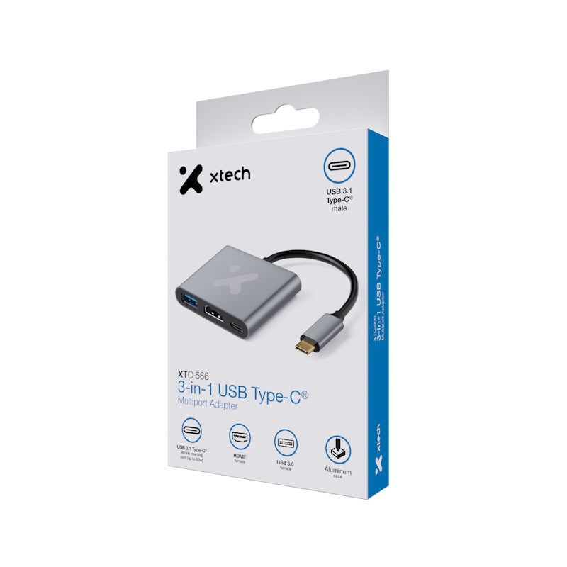 Xtech - Video adapter - USB Type C (HDMI (f) Type C(f) USB 3.0(f)-Aluminum-3 in one XTC-566)