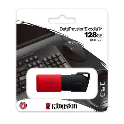memoria flash usb kingston datatraveler exodia m,128gb, usb 3.2 gen 1, rojo - acktdtxm128gb