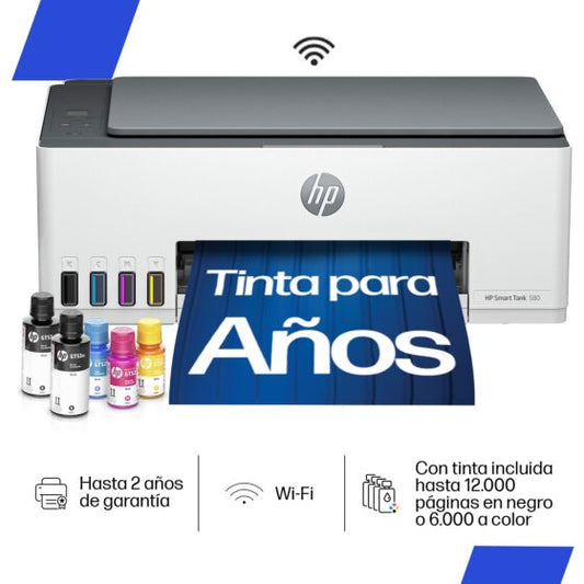 Impresora All-In-One de Tinta HP Smart Tank 580, Imprime, Escanea, Copia/Wi-Fi/BT/USB - B