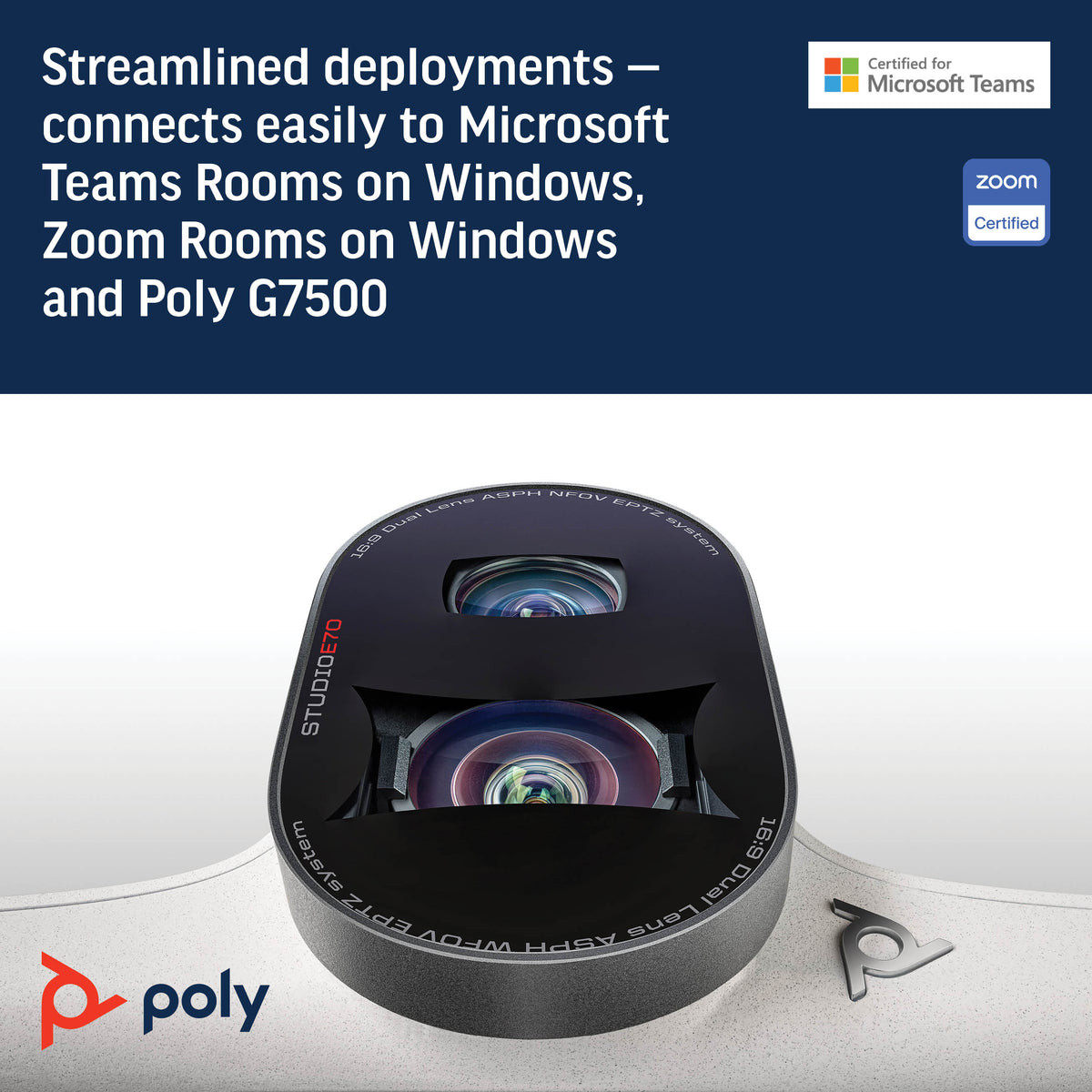 Poly Studio E70 - Cámera de conferencias - color (2 de 20 MP-3840 x 2160-4K, 2160p-LAN-USB-C-CC 12 V / PoE)