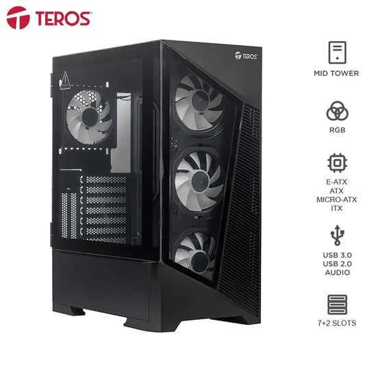 Case Sin Fuente Gamer TEROS Te-1330G, Mid Tower, E-ATX/ATX/Micro-ATX/It, USB -A, Audio