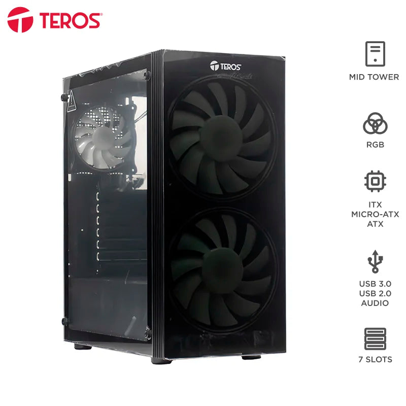 Case Sin Fuente Gamer TEROS Te-1333G, Mid Tower, ATX/Micro-ATX/ITX, USB -A, Audio
