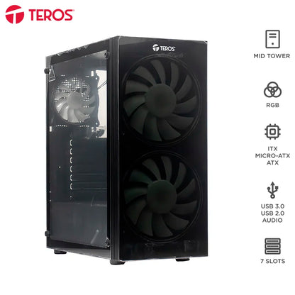 Case Sin Fuente Gamer TEROS Te-1333G, Mid Tower, ATX/Micro-ATX/ITX, USB -A, Audio
