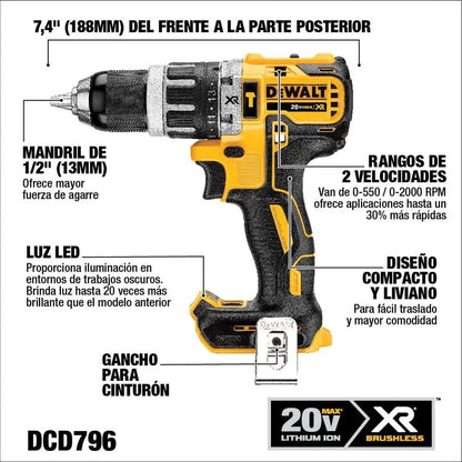 Combo Dewalt Inalámbrico 20V MAX XR : Taladro Percutor + Esmeril Angular + Maletín Modular TSTAK™ VI (DCK209P2T)