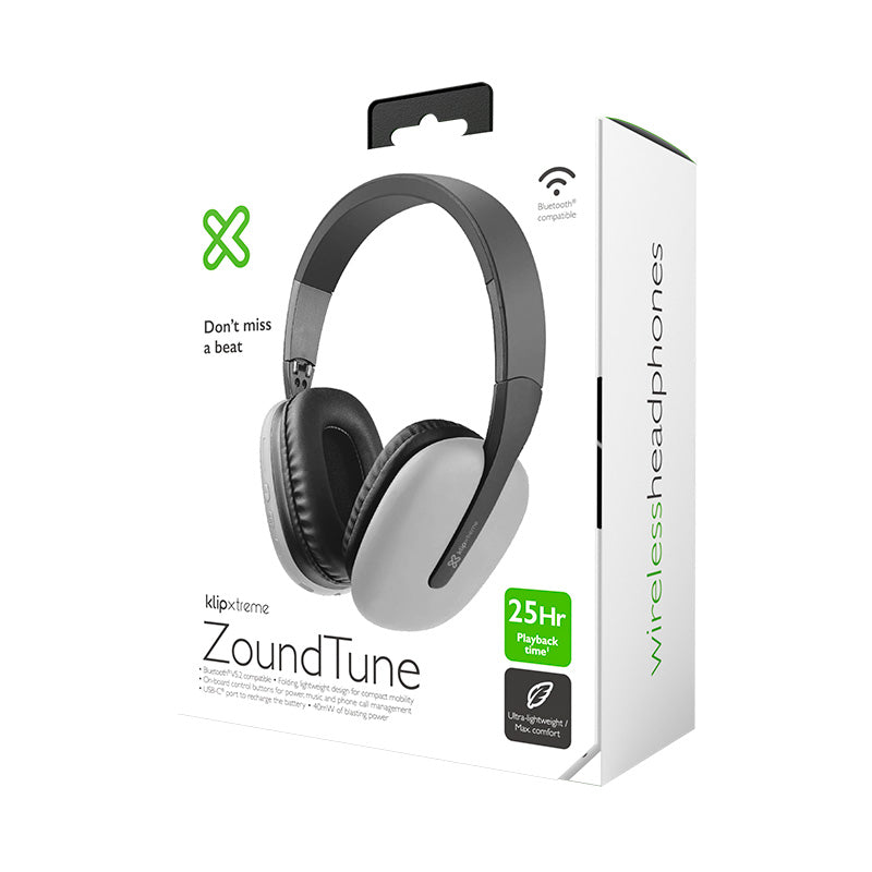 Klip Xtreme - KWH-010GR - Headphones (Para Home audio / Para Portable electronics / Para Professional audio / Para Cellular phone-Wireless-25Hrs-Gray-BT)