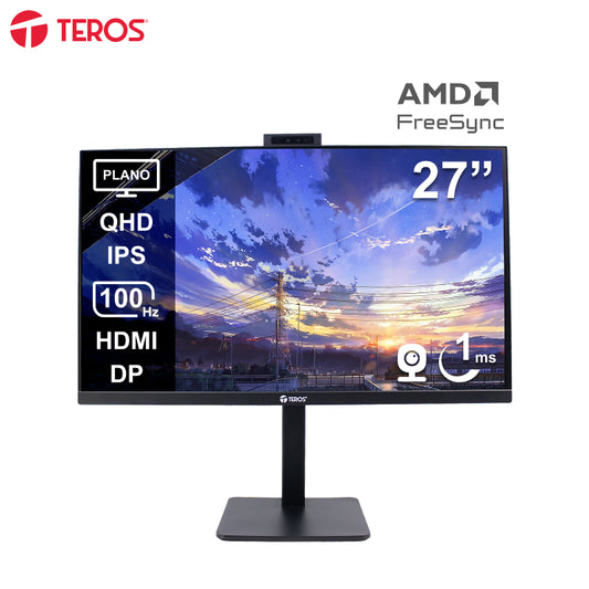 Monitor Plano Corporativo TEROS Te-2715Cs, QHD IPS, 100Hz, HDMI, DP, Audio Out, Cámar