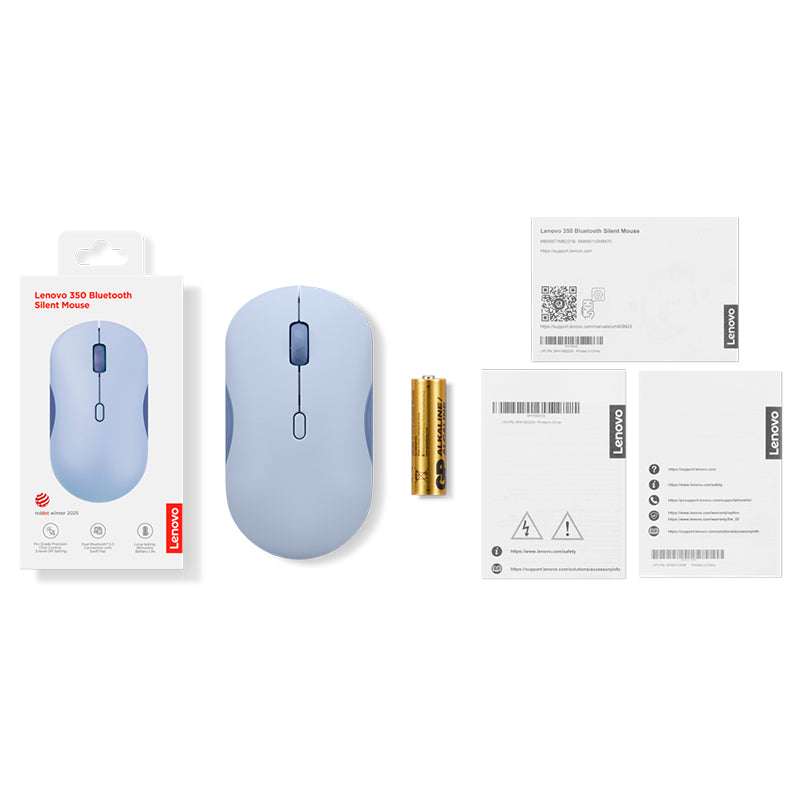 Mouse Lenovo 350 Silencioso, Interfaz Bluetooth, Color Uva Meta , Sin Batería