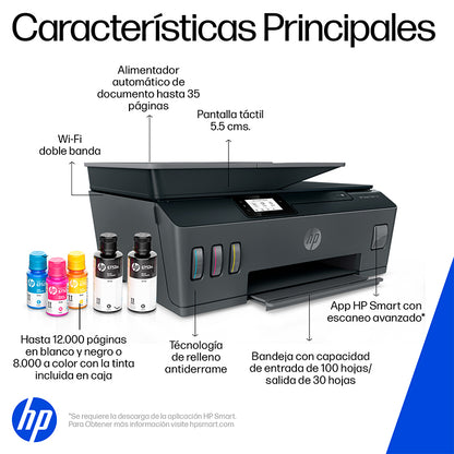 Impresora All-In-One de Tinta HP Smart Tank 530, Imprime/Escanea/Copia/Wi-Fi/BT/USB  2