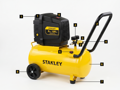 Compresor de Aire Stanley 24 Litros / 6 Gal 150 PSI Libre de Aceite (SXCMXA202401-B2)