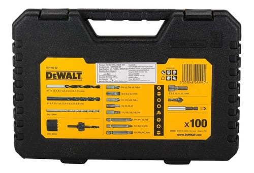Set de Puntas y Brocas DeWalt 100 Piezas con Estuche Alto Impacto - Metal, Madera y Concreto (DT71563-QZ)