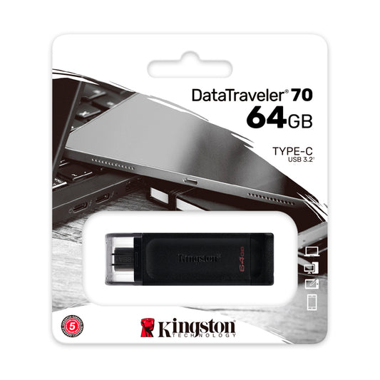 memoria flash usb kingston datatraveler 70, 64gb,usb-c 3.2 gen1, presentación en colg - acktdt7064gb