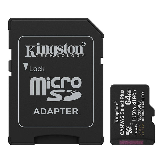 tarjeta de memoria kingston 64gb microsd canvas select plus -100mb/seg - uhs-i clase - acktsdcs364gb