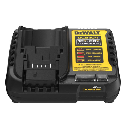 Cargador Rápido Multivoltaje DeWalt DCB1104 (12V MAX / 20V MAX) - Carga Inteligente de 4 Amperios