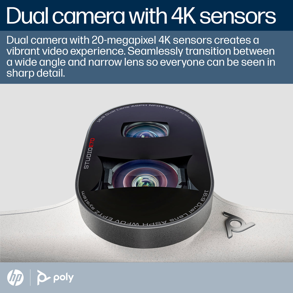 Poly Studio E70 - Cámera de conferencias - color (2 de 20 MP-3840 x 2160-4K, 2160p-LAN-USB-C-CC 12 V / PoE)