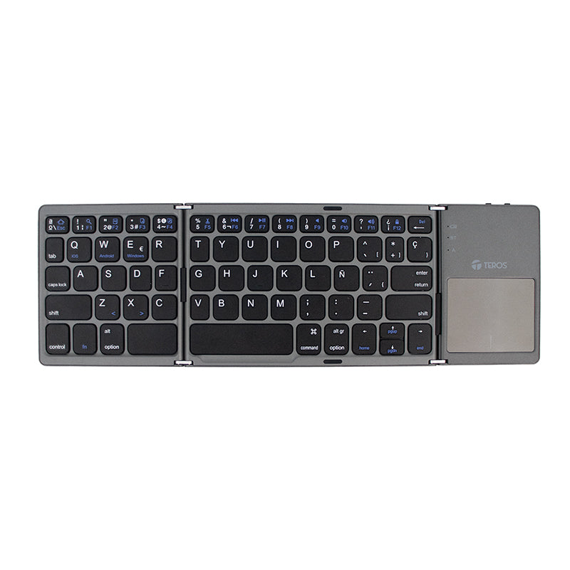 Teclado Inalámbrico Plegable TEROS TE-4075S, BT 3.0, Gris