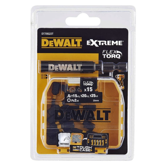 Set de Puntas para Atornillador de Impacto DeWalt FlexTorq® 16 Piezas (DT70522T-QZ) con Guía Magnética